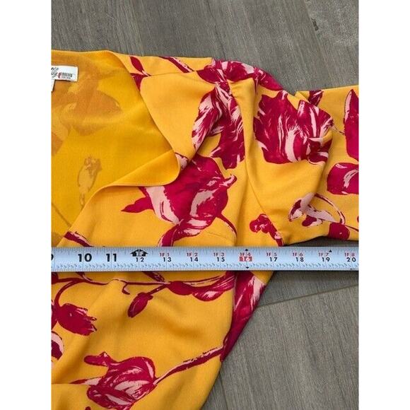 Color Me Courtney Eleanor Wrap Dress Tie Side 3/4 Sleeves V Neck Floral Yellow M - Picture 8 of 11
